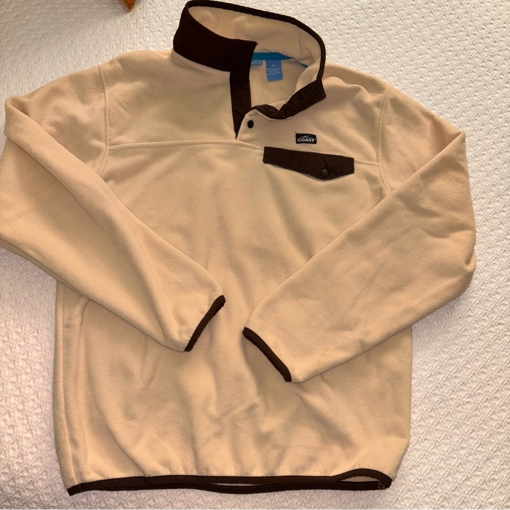 COAST Pawleys Island Men’s Medium Fleece Pullover Cream/Brown preppy beach